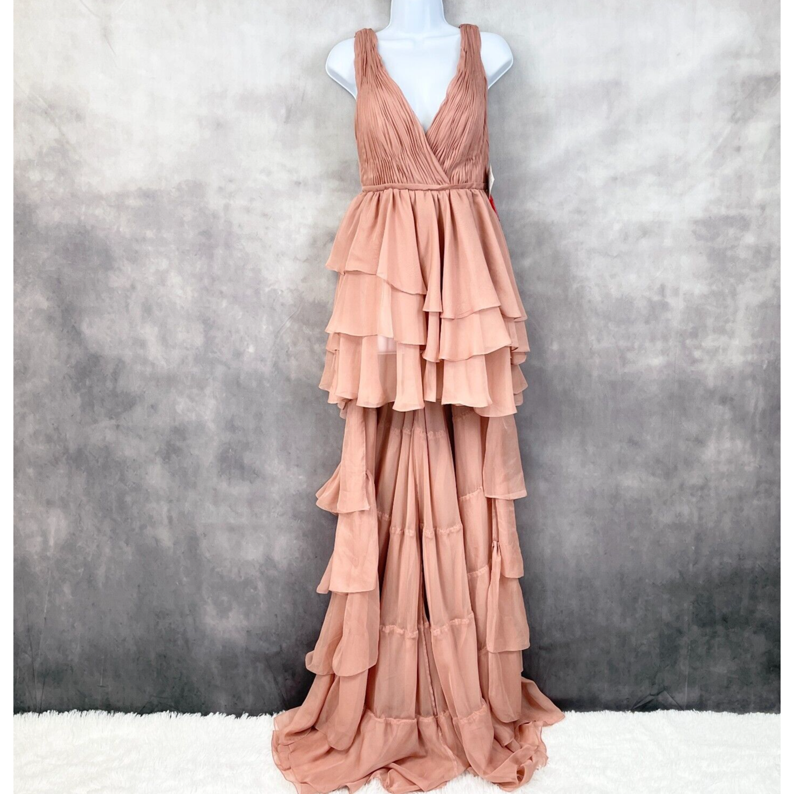 Ienna For Mac Duggal Tiered Gown Womens 4 Ruffled High Low Bodysuit Fairy Rose